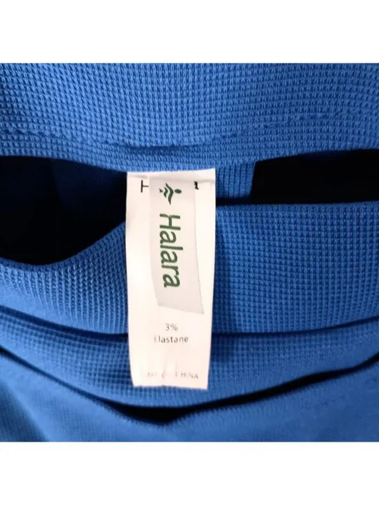 Halara Waffle Short Overalls S Blue Adjustable Straps Stretch Pockets - Picture 5 of 7